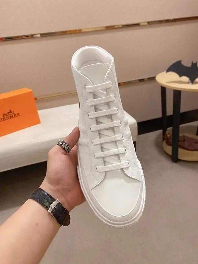 Hermès H Cut White and Tan High-Top Lifestyle Sneaker 9