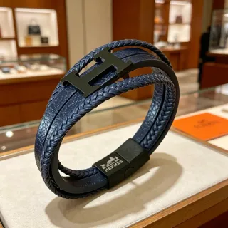 Hermès H de Hermès Navy Blue Braided Leather Bracelet