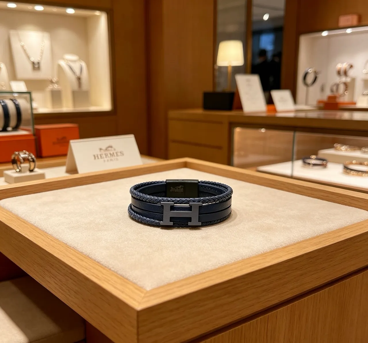 Hermès H de Hermès Navy Blue Braided Leather Bracelet 5