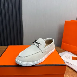 Hermès H Loafer Light Gray Suede White Sole Loafer