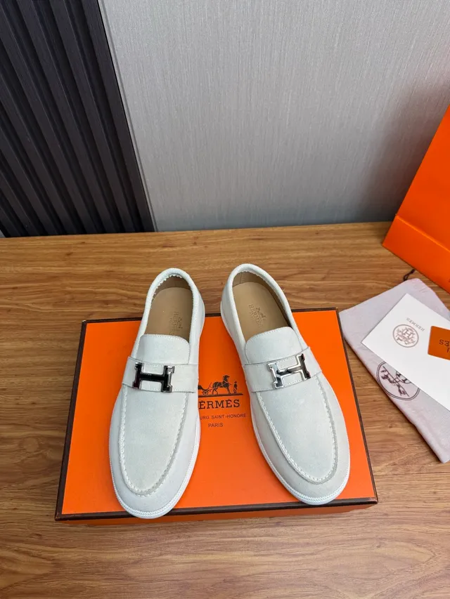 Hermès H Loafer Light Gray Suede White Sole Loafer 2
