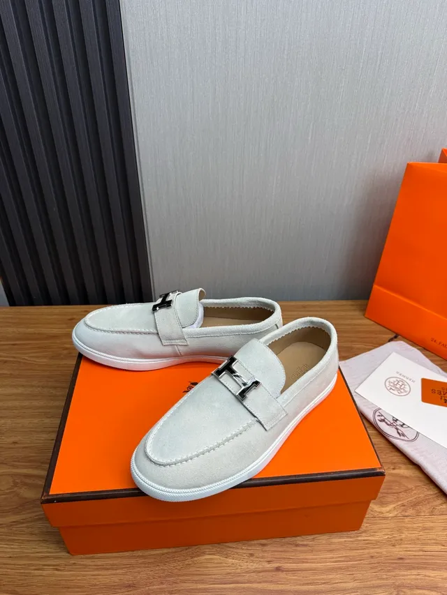 Hermès H Loafer Light Gray Suede White Sole Loafer 3