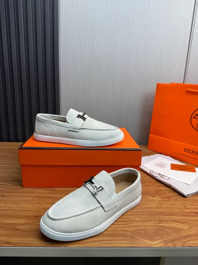 Hermès H Loafer Light Gray Suede White Sole Loafer 4
