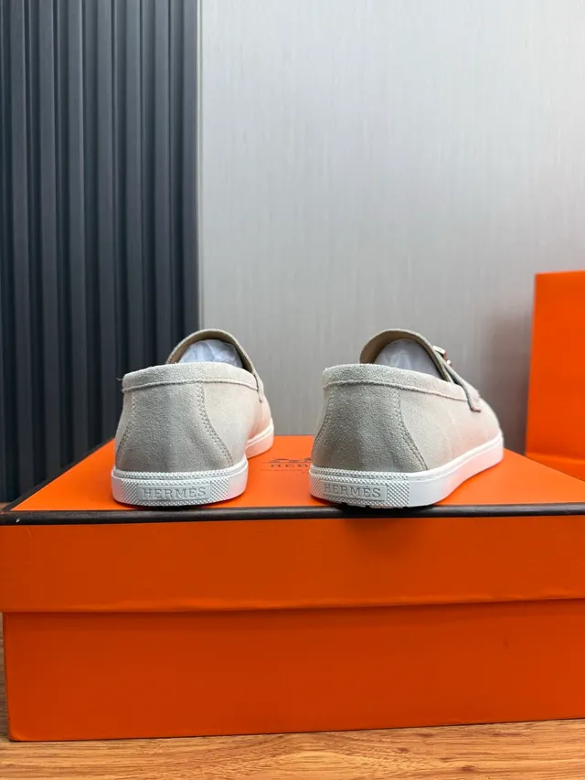 Hermès H Loafer Light Gray Suede White Sole Loafer 5