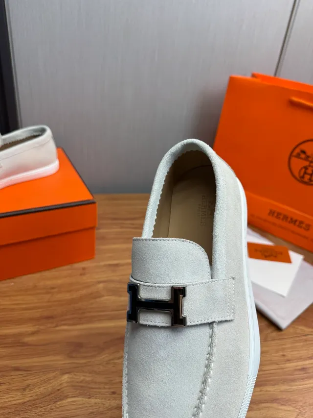 Hermès H Loafer Light Gray Suede White Sole Loafer 8