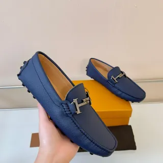 Hermès H Loafer Navy Blue Pebbled Leather Loafer