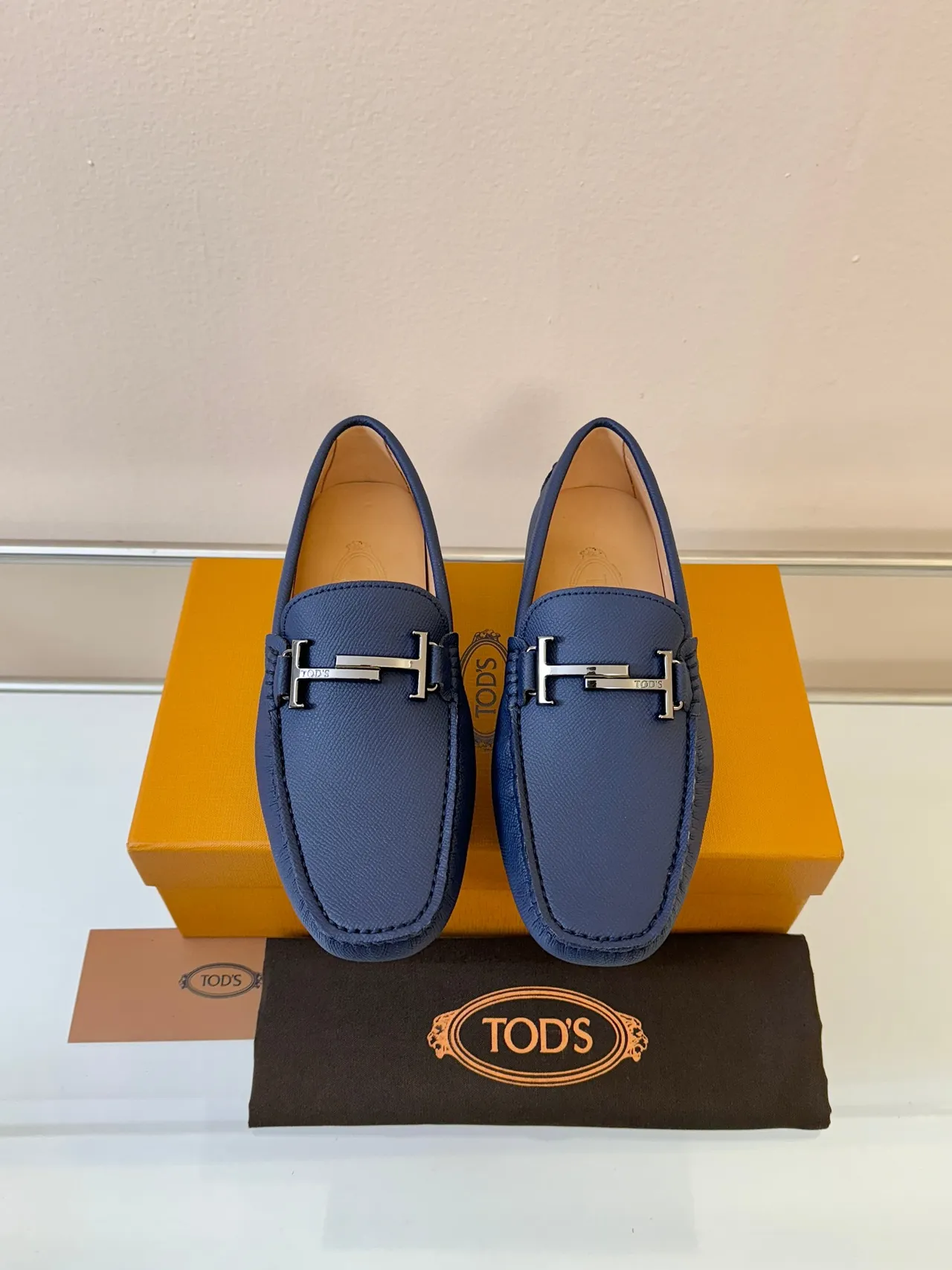 Hermès H Loafer Mocassin Cuir Grainé Bleu Marine 6