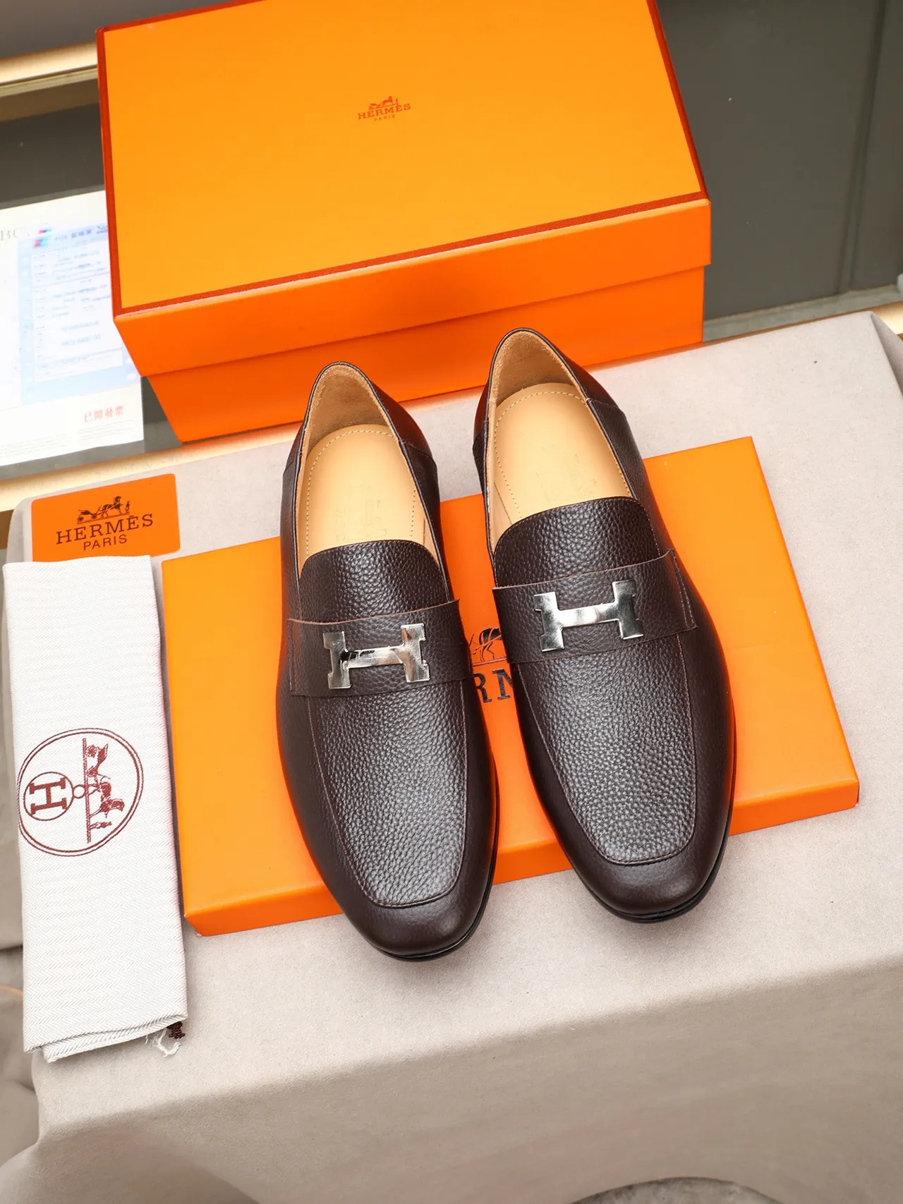 Hermès H-Logo Loafer Brown Pebbled Leather Slip-On Loafer 2