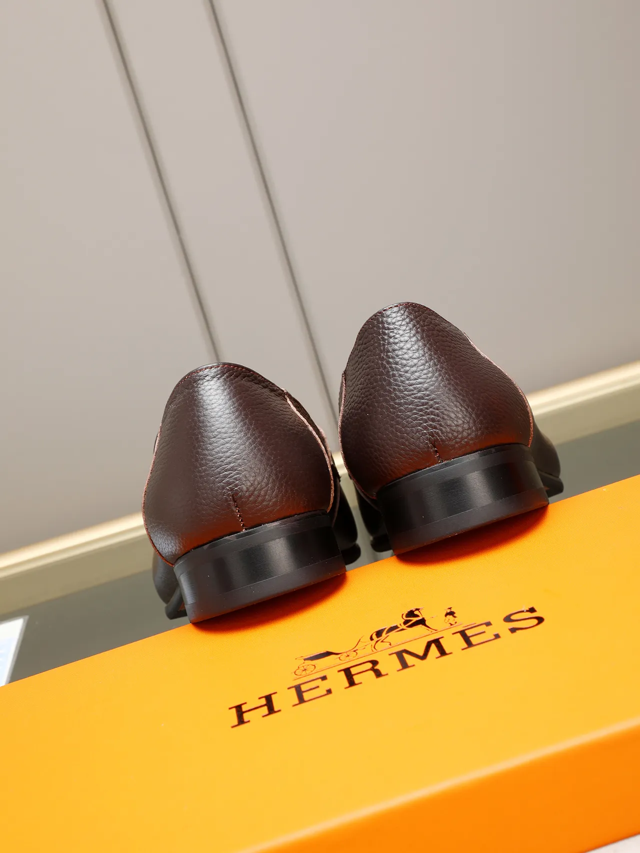 Hermès H-Logo Loafer Brown Pebbled Leather Slip-On Loafer 3
