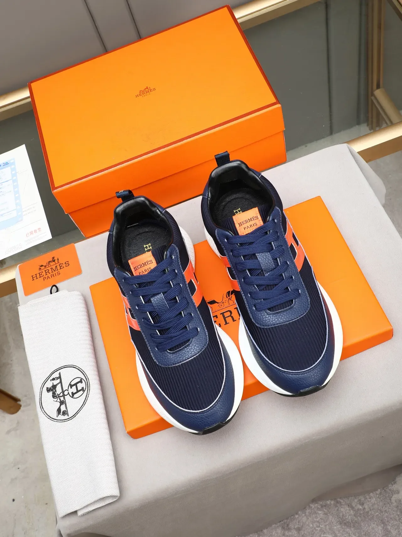 Hermès H Logo Navy and Orange Lifestyle Sneaker 2