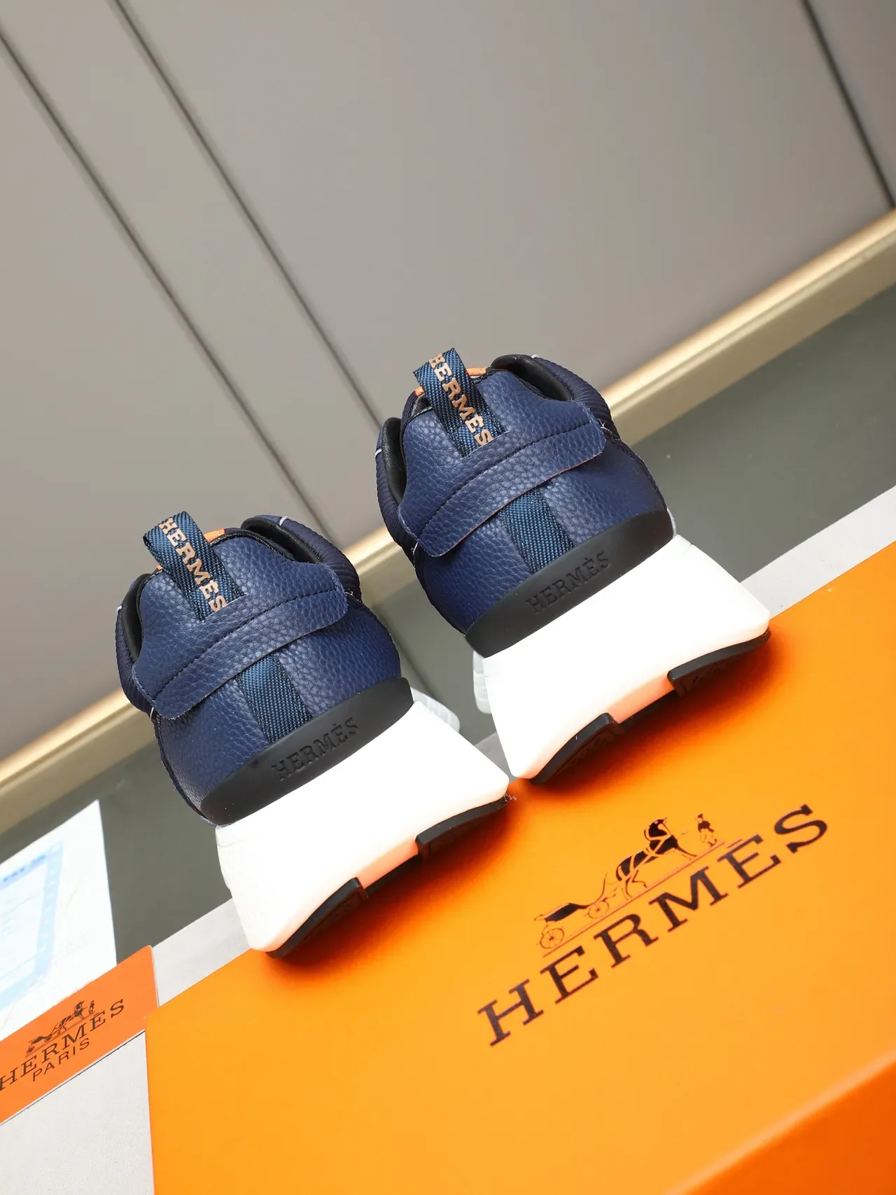 Hermès H Logo Navy and Orange Lifestyle Sneaker 3