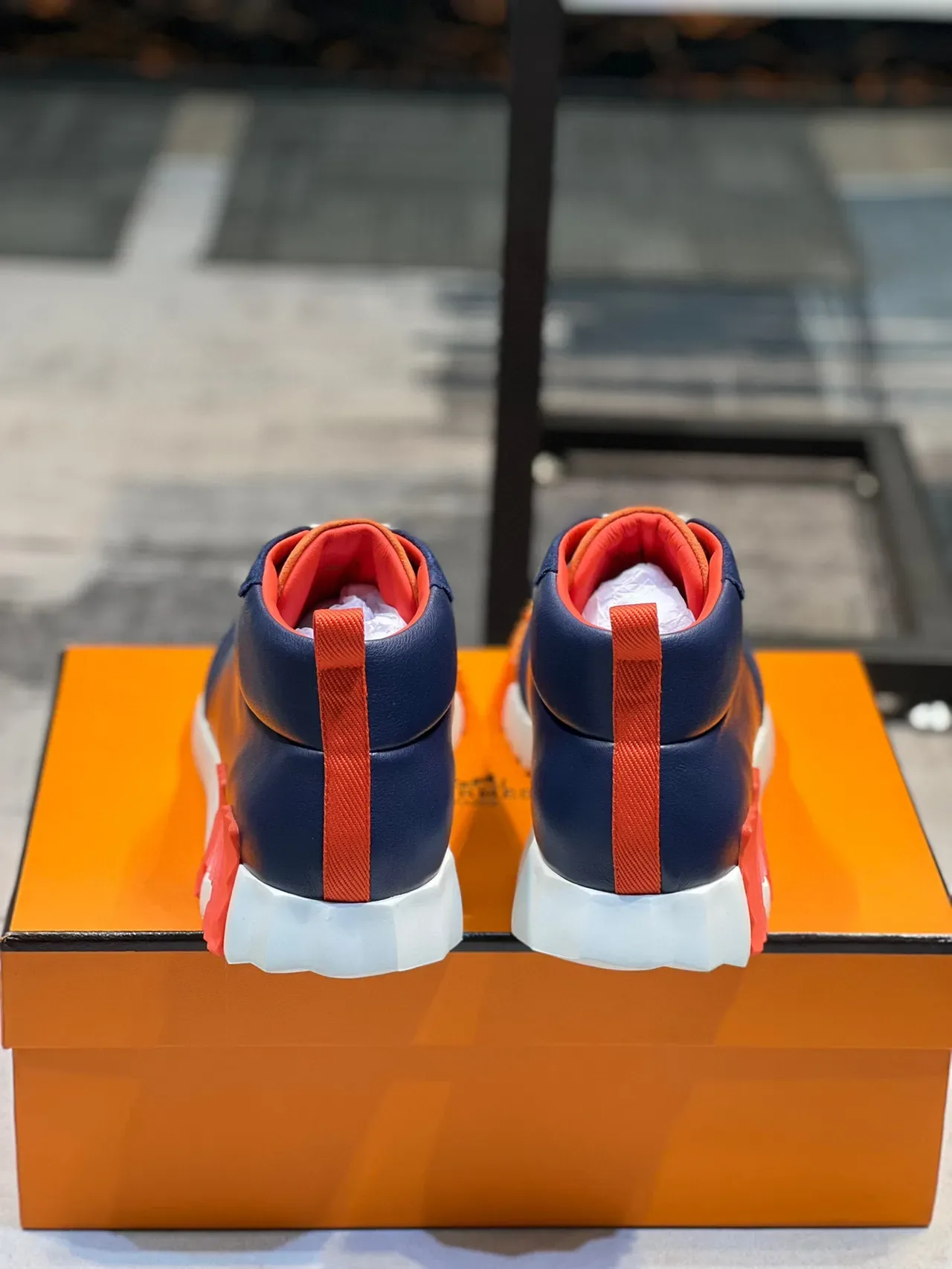 Hermès H Midsole Accent Navy and Orange Lifestyle Sneaker 2
