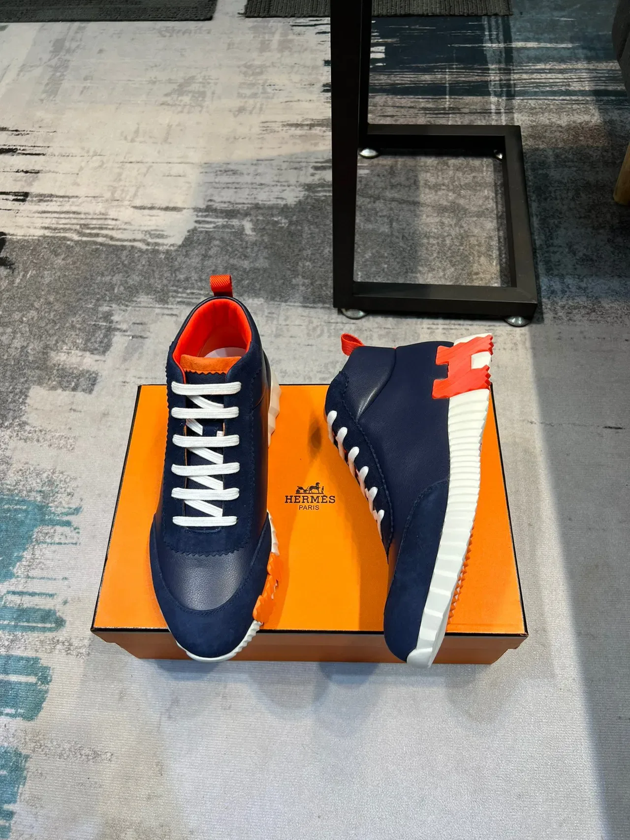 Hermès H Midsole Accent Navy and Orange Lifestyle Sneaker 4