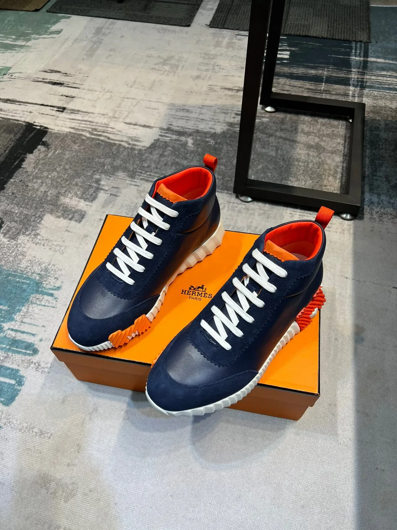 Hermès H Midsole Accent Navy and Orange Lifestyle Sneaker 5