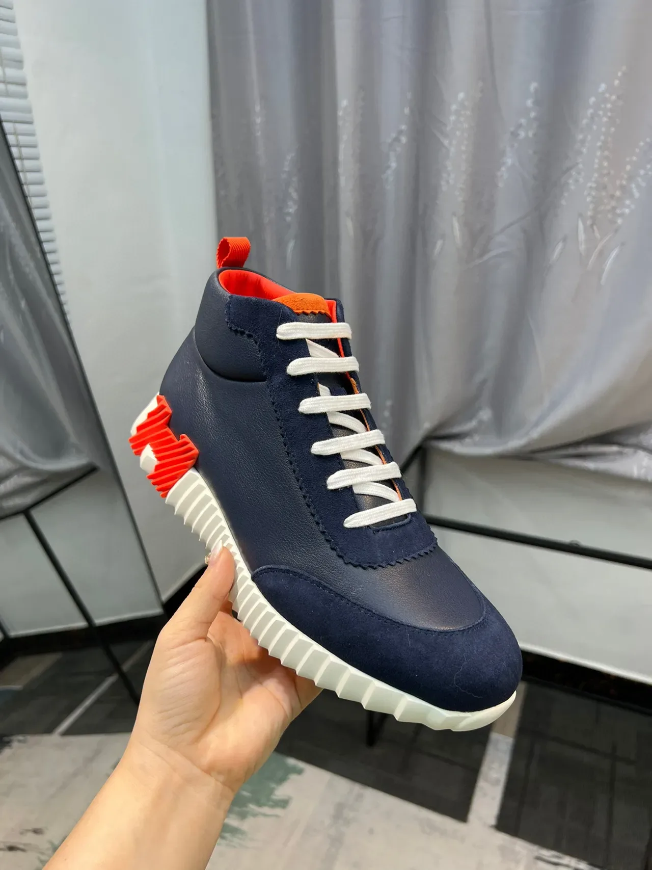 Hermès H Midsole Accent Navy and Orange Lifestyle Sneaker 6