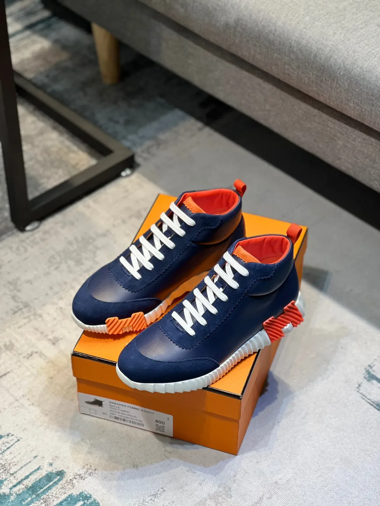Hermès H Midsole Accent Navy and Orange Lifestyle Sneaker 7