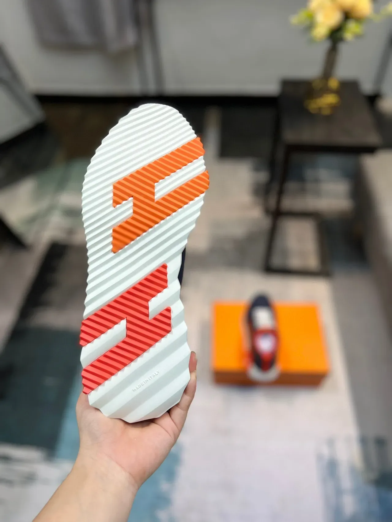 Hermès H Midsole Accent Navy and Orange Lifestyle Sneaker 9