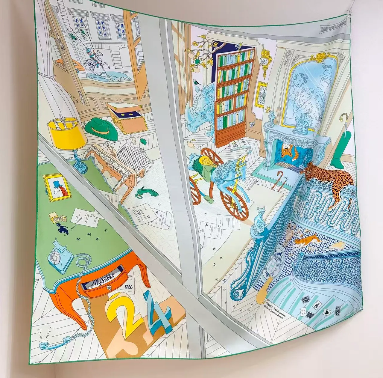 Hermès Hermès Scope Escena Ilustrada Interior Pañuelo de Seda 6