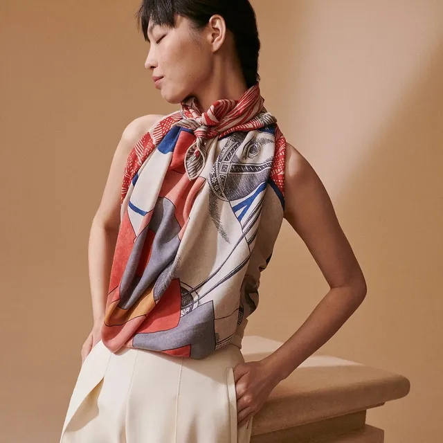 Hermès Multicolor Abstract Graphic Print Bold Color Blocking Silk Scarf 3