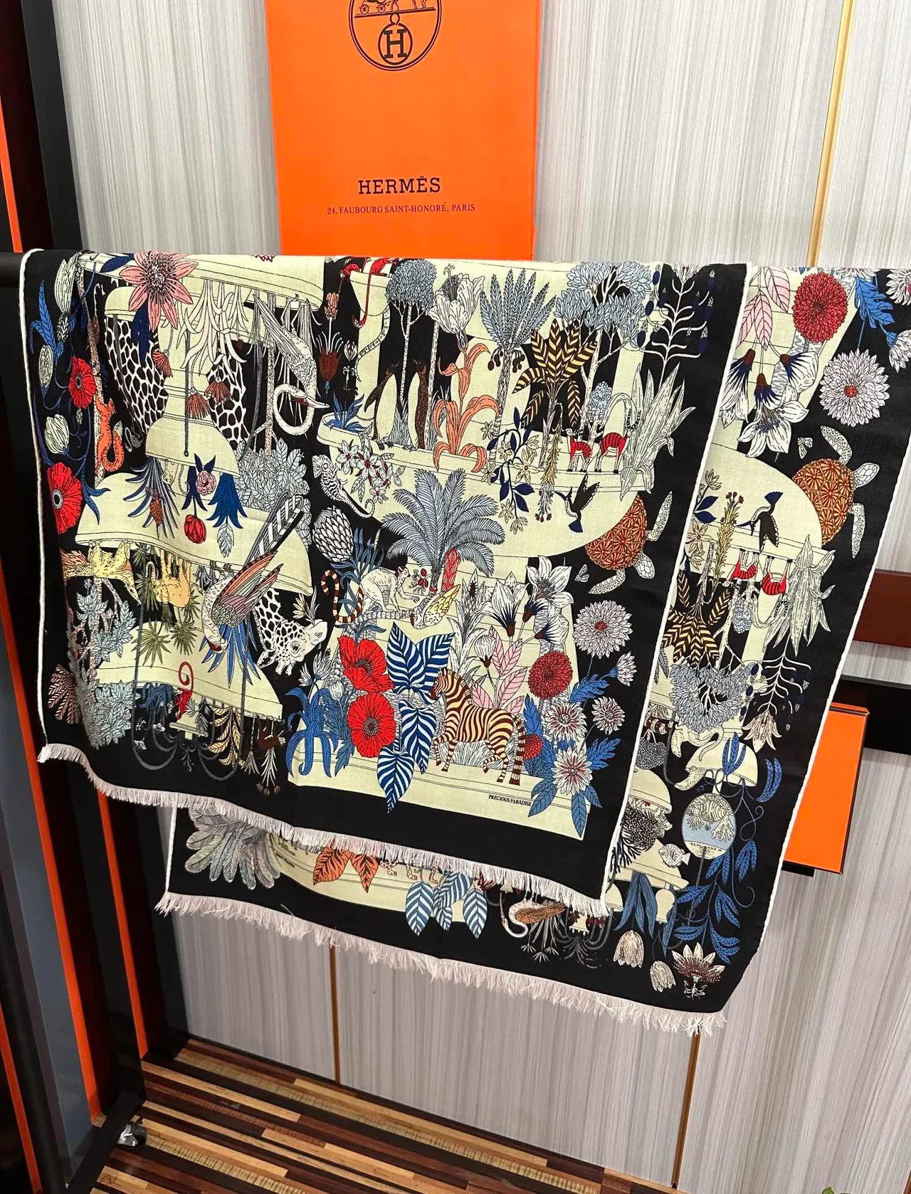 Hermès Multicolor Botanical-Animal Print Fringed Silk Scarf 8