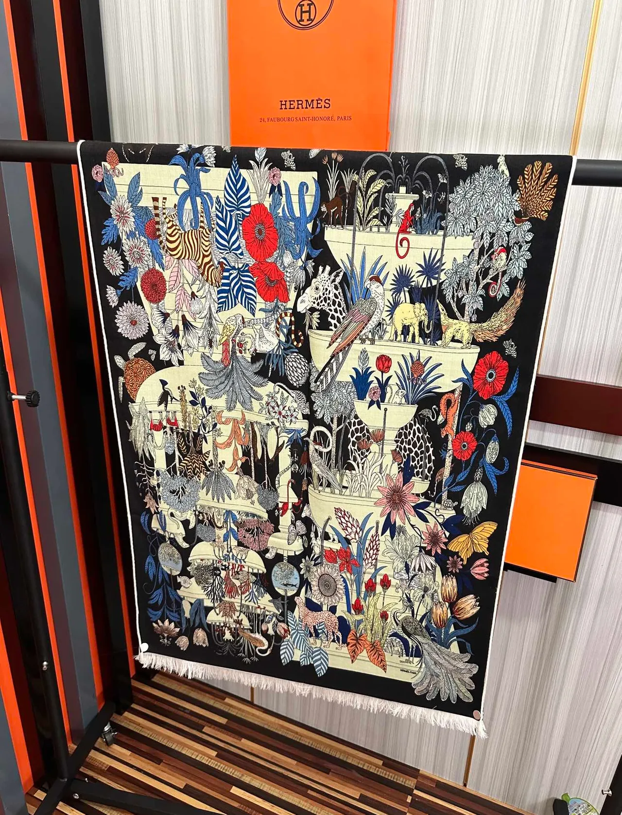 Hermès Multicolor Botanical-Animal Print Fringed Silk Scarf 9