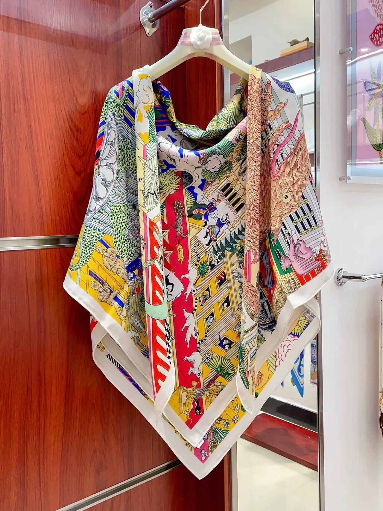Hermès Multicolor Illustrated Motif Silk Scarf 7