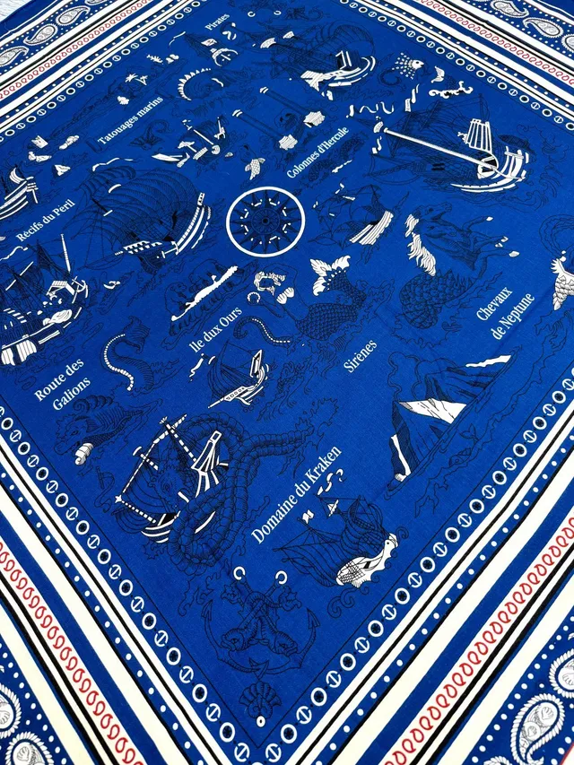 Hermès نافي وكريم حافية حريرية مطبوعة على الحدود 8