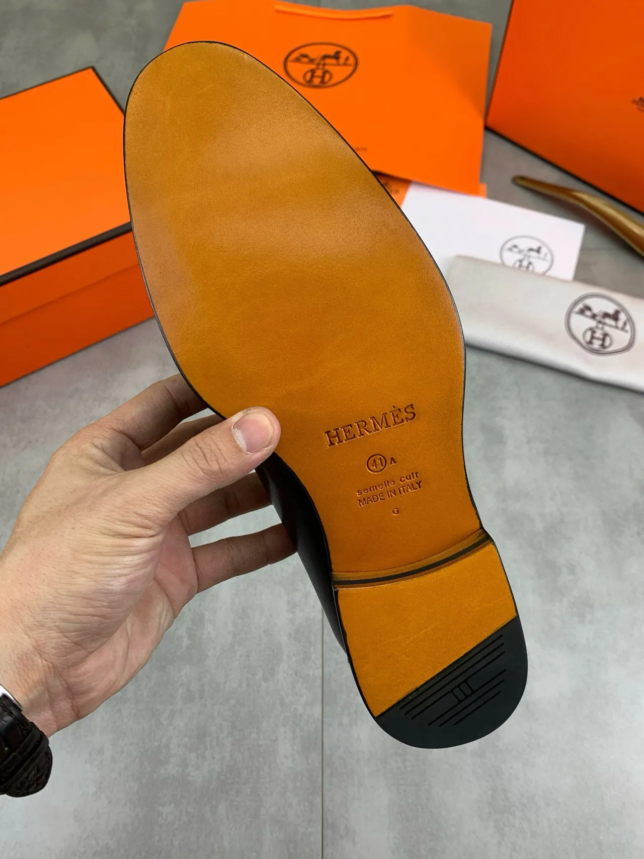 Hermès Oran Black Leather H-Buckle Loafers 4