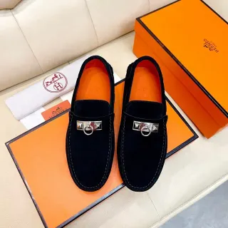Hermès Oran Mocasines de Ante Negro con Horsebit