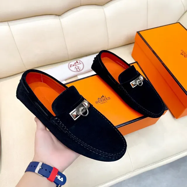 Hermès Oran Mocasines de Ante Negro con Horsebit 6