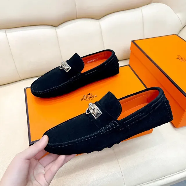 Hermès Oran Mocasines de Ante Negro con Horsebit 7