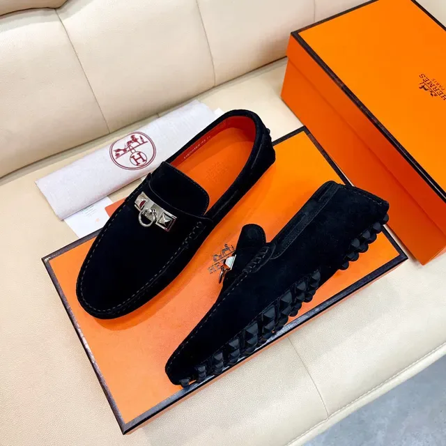 Hermès Oran Mocasines de Ante Negro con Horsebit 9