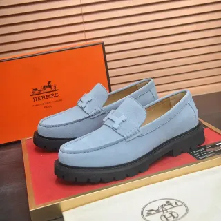Hermès Oran Blue Black Suede Upper H-Buckle Hardware Loafer