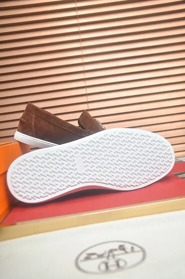 Hermès Oran Brown White Suede Upper H-Buckle Strap Loafer 3