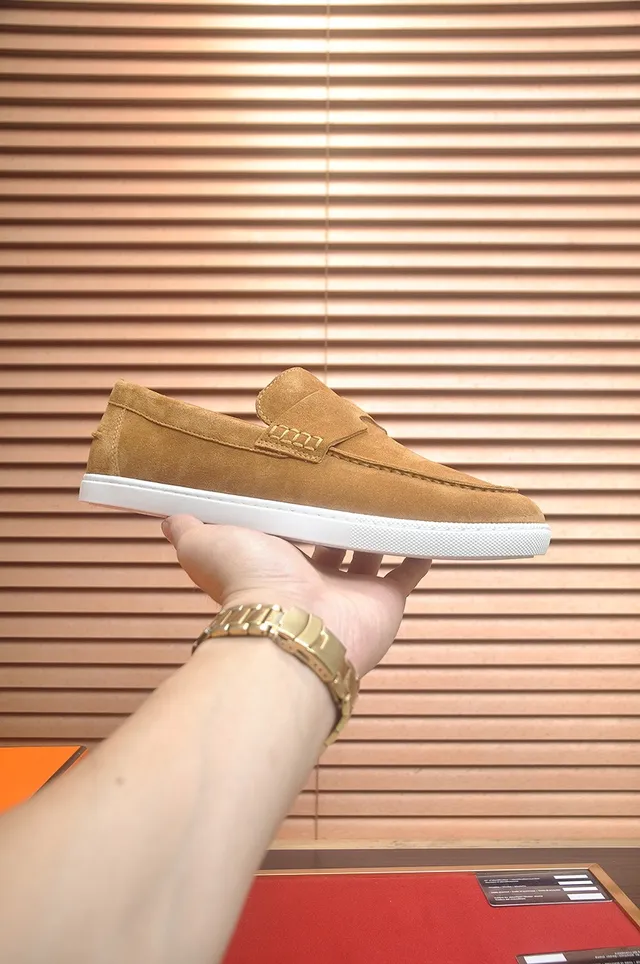 Hermès Oran Daim Brun Blanc Haut Courroie en Forme de H Mocassins 4