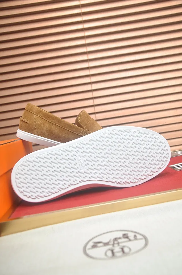 Hermès Oran Daim Brun Blanc Haut Courroie en Forme de H Mocassins 7