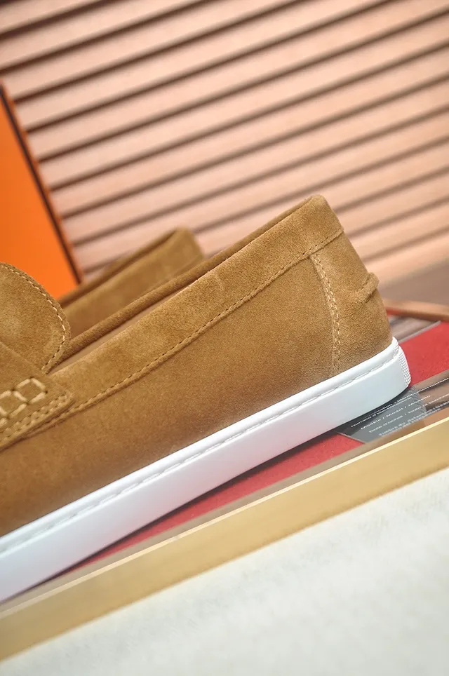 Hermès Oran Daim Brun Blanc Haut Courroie en Forme de H Mocassins 9