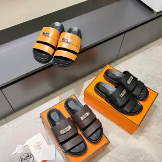 Hermès Oran डबल-स्ट्रैप स्लाइड स्लिपर्स