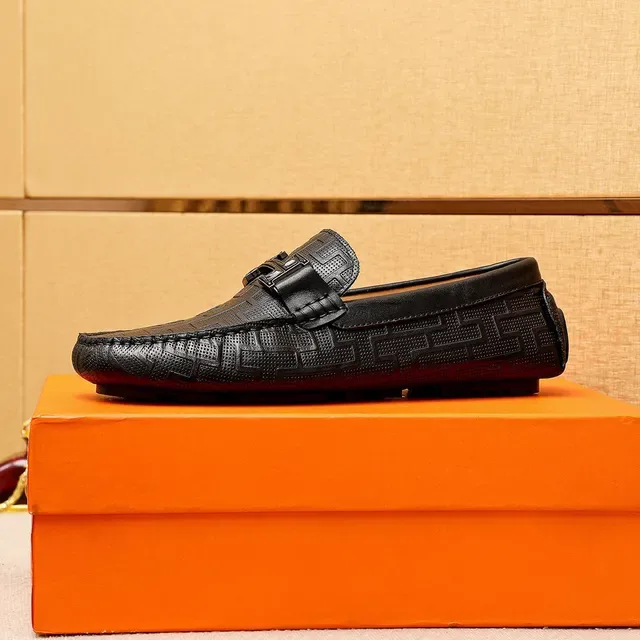 Hermès Oran Loafer Black Embossed Geometric Pattern Leather Loafer 6