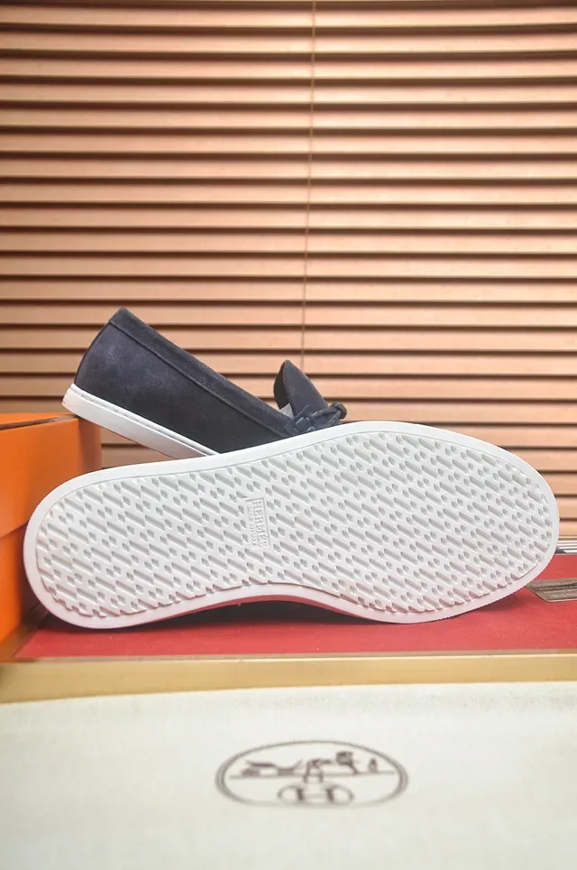 Hermès Oran Loafers Navy Suede Solado Branco 3