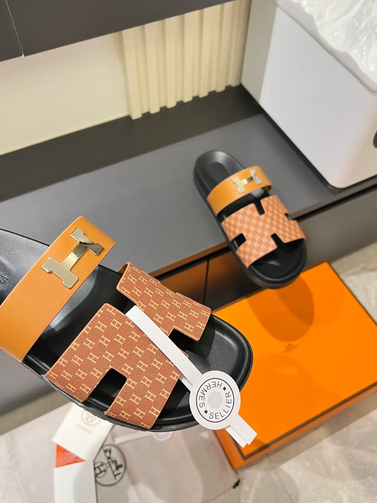 Hermès Oran Monogram Double-Strap Slide Slippers 2