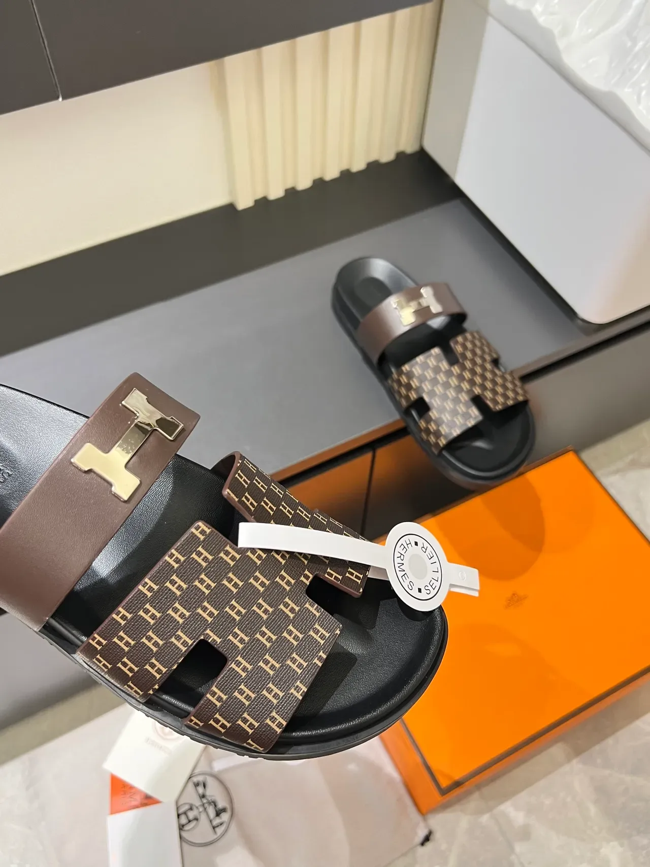 Hermès Oran Monogram Double-Strap Slide Slippers 3