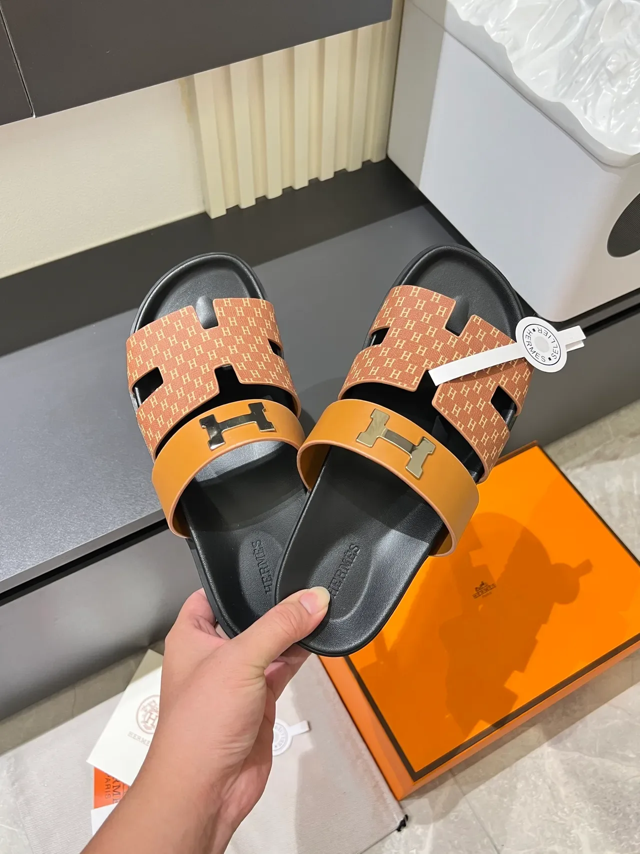 Hermès Oran Monogram Double-Strap Slide Slippers 7