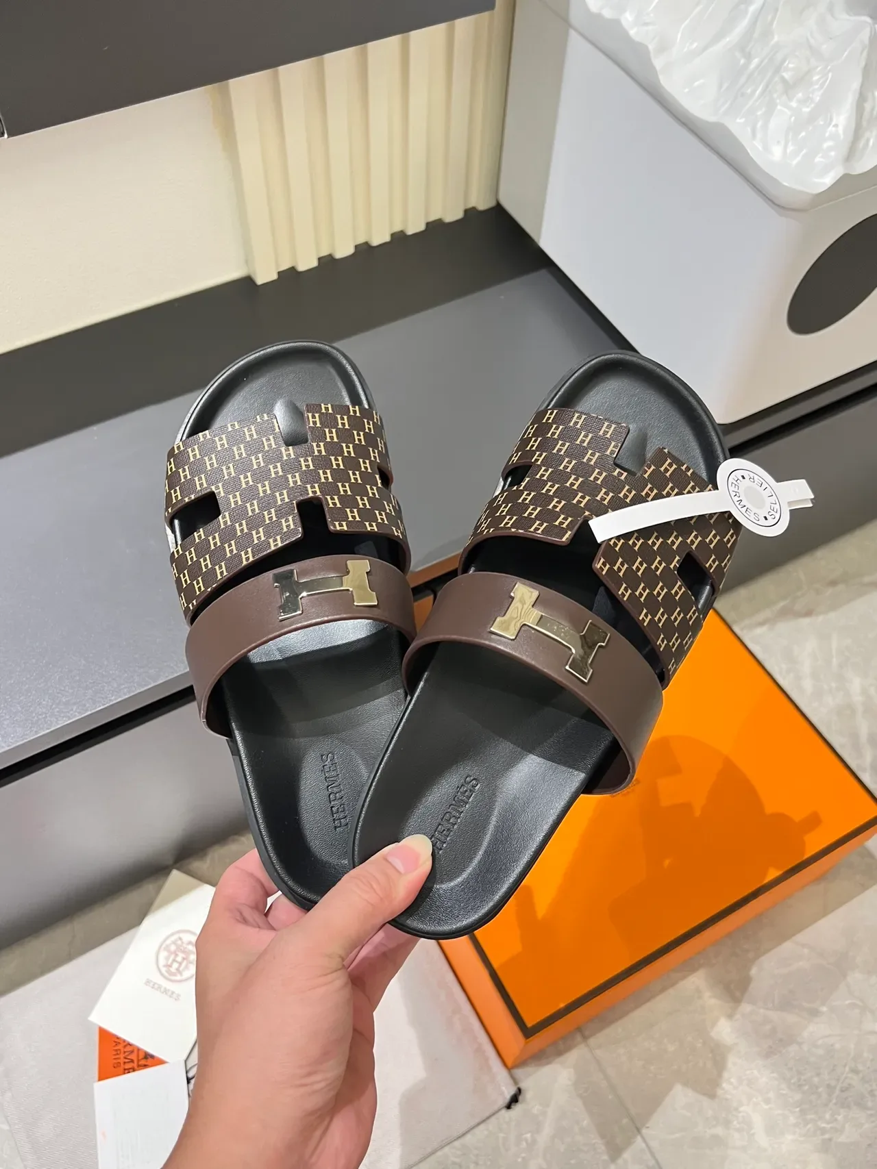 Hermès Oran Monogram Double-Strap Slide Slippers 8