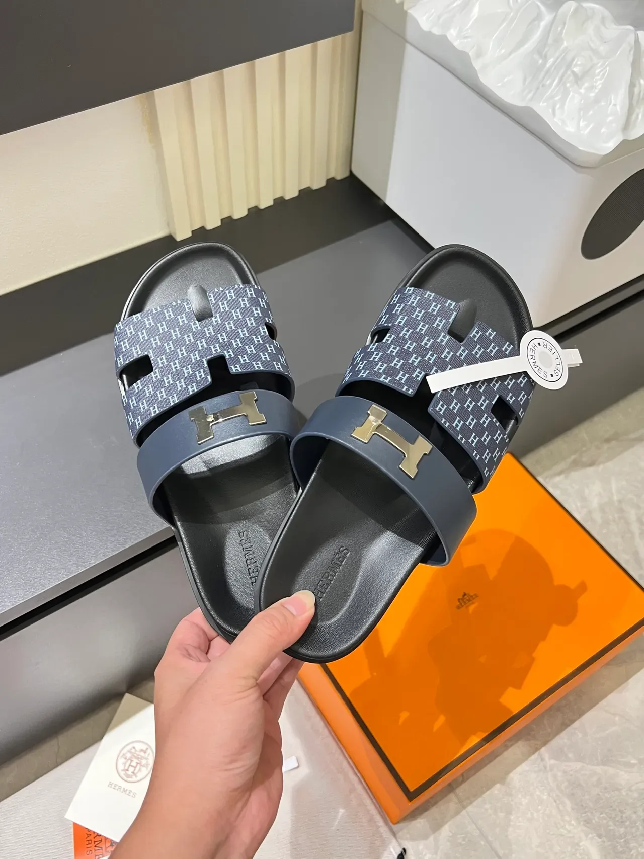Hermès Oran Monogram Double-Strap Slide Slippers 9