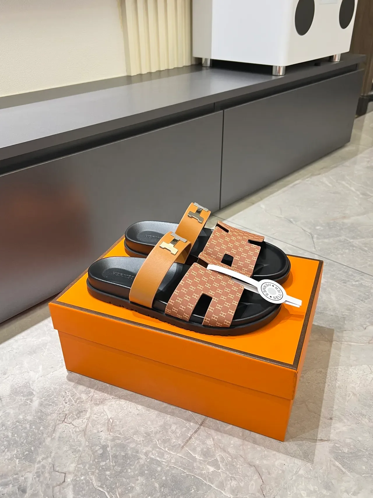 Hermès Oran Monogram Double-Strap Slide Slippers 11