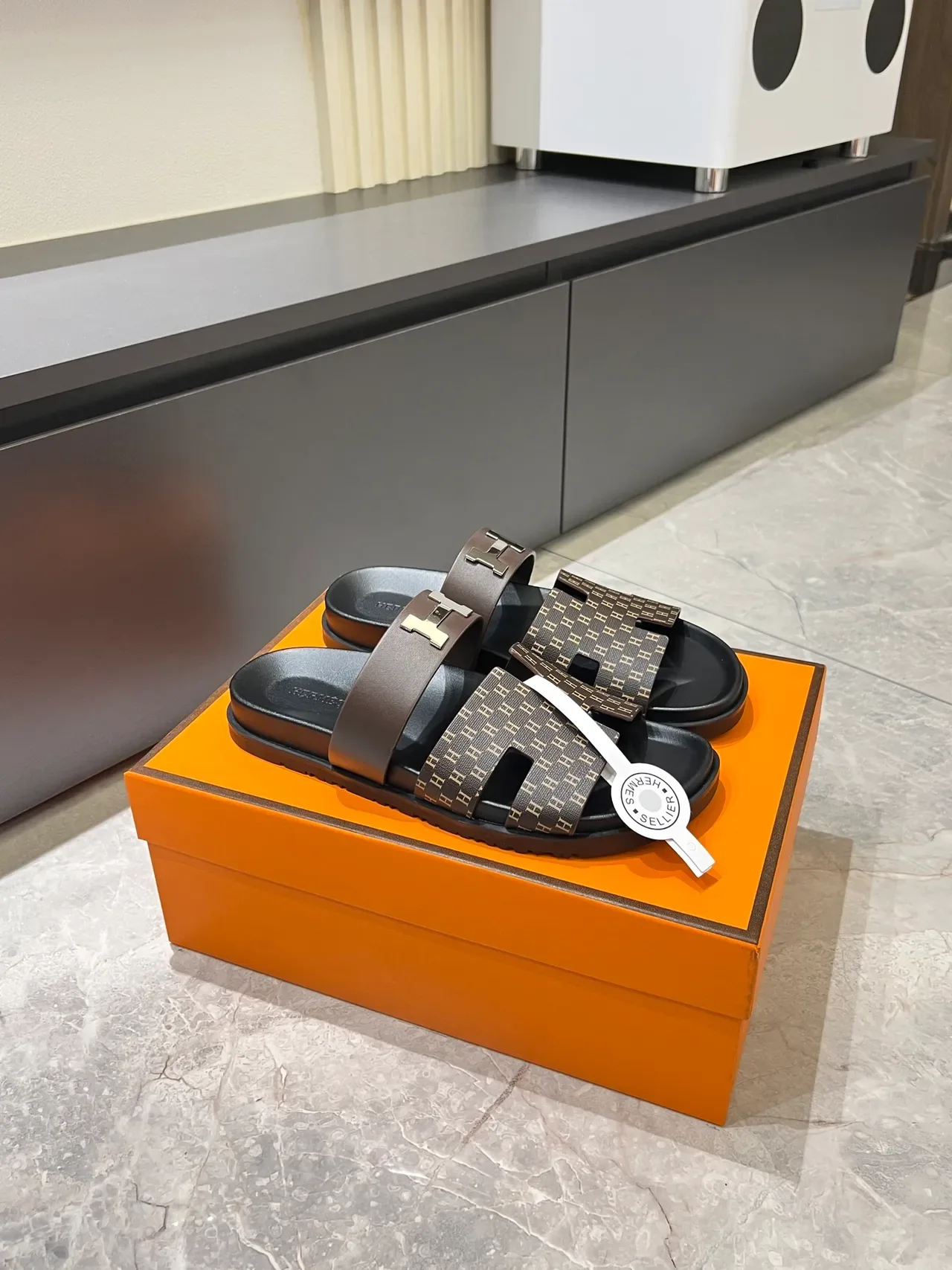 Hermès Oran Monogram Double-Strap Slide Slippers 12