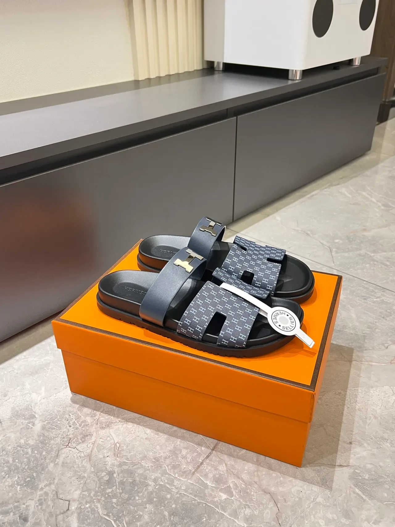 Hermès Oran Monogram Double-Strap Slide Slippers 13