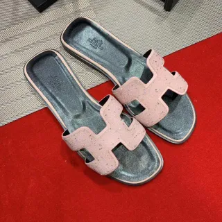 Hermès Oran Pink Glitter H-Strap Slippers