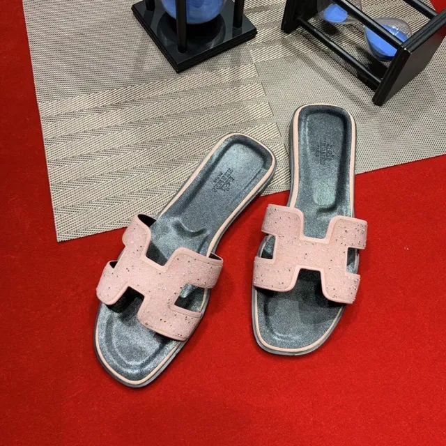 Hermès Oran Pink Glitter H-Strap Slippers 2